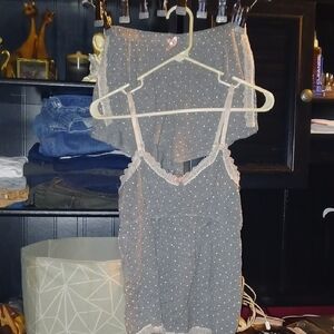 Just Be Gray Polka Dot Lace Pajama Set